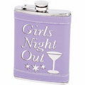 8oz Stainless Steel "GIRLS NIGHT OUT" Flask w/Genuine Leather Lavender Wrap